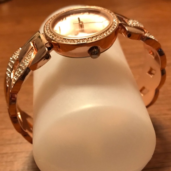 Rose Gold Base Metal Bezel Bangle Watch - Working - Picture 5 of 8